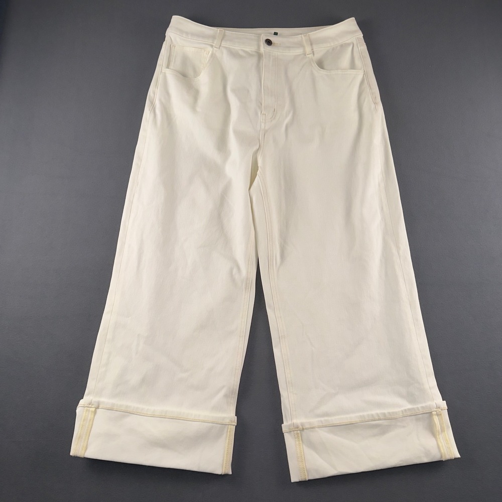Halara Off White Wide Leg Cuffed Denim Pants XL Petite High Waisted Trousers